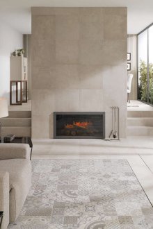 Carrelage de cheminée beige