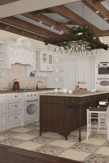 Κεραμίδι και μπεζ ταπετσαρία στην κουζίνα με το στυλ της Προβηγκίας