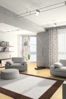 Γκρι-λευκές κουρτίνες σε τμηματικά στο εσωτερικό