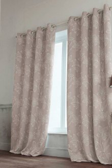 Σκούρες μπεζ τυπωμένες κουρτίνες