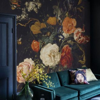 Μαύρο floral ταπετσαρία