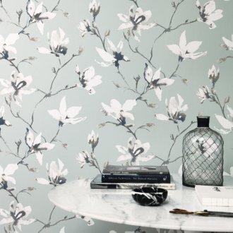 Γκρι floral ταπετσαρία