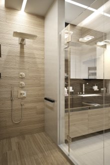 Σχεδιασμός ντους χωρίς παλέτα με ξύλινα πλακάκια