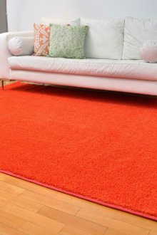 Φωτεινό πορτοκαλί χαλί σε ένα μοντέρνο σαλόνι