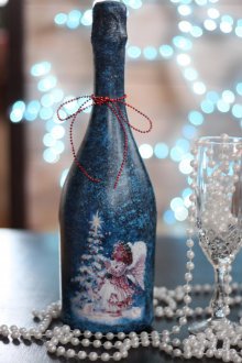 Découpage bouteille de champagne représentant un ange