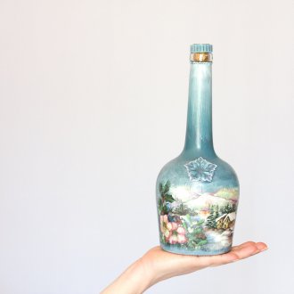 Μπουκάλι σαμπάνιας Decoupage με γυψομάρμαρο