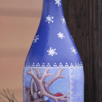 Πρωτοχρονιά decoupage ενός μπουκαλιού σαμπάνιας με ένα ελάφι