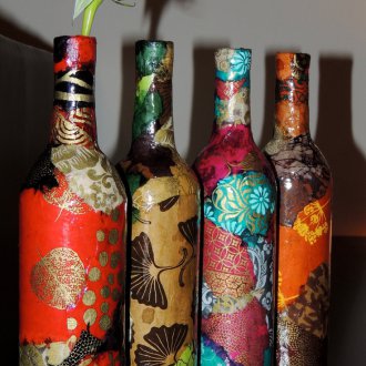 Νέο Έτος decoupage μπουκάλια σαμπάνιας πολύχρωμες