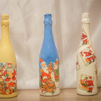 Χριστουγεννιάτικα μπουκάλια σαμπάνιας decoupage