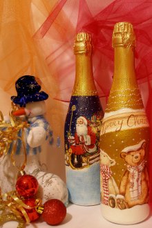 Μπουκάλια σαπουνιού Decoupage για το νέο έτος με Santa