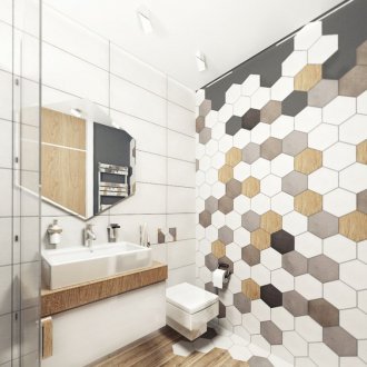 Λευκό μπάνιο με εξαγωνικά πλακάκια