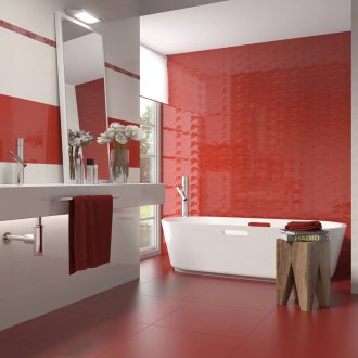 Κόκκινο ανάγλυφο κεραμίδι στο μπάνιο