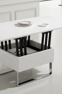 Λευκό μετατρέψιμο τραπέζι για καθιστικό ή κουζίνα από ξύλο και μέταλλο