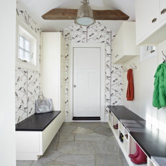 Λευκή ταπετσαρία με πουλιά