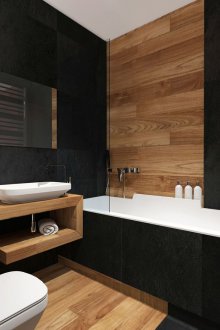 Μαύρο μπάνιο με ξύλο