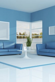 Έργο σαλόνι σε μπλε αποχρώσεις