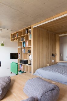 Συνδυασμένο σαλόνι και υπνοδωμάτιο με διαμέρισμα