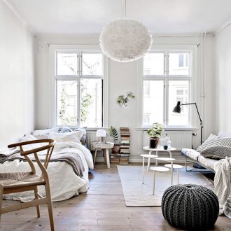 Σαλόνι και υπνοδωμάτιο σε σκανδιναβικό στιλ