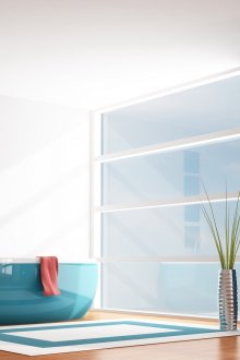 Μπάνιο με μπλε στοιχεία.