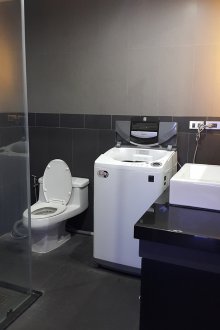 Πλυντήριο σε γκρίζο μπάνιο