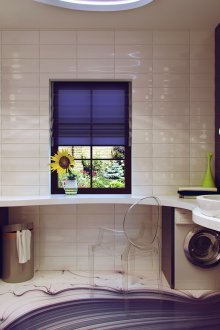 Όμορφο λευκό και λιλά μπάνιο