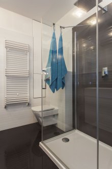 Μικρό μπάνιο σε μονόχρωμο σχέδιο