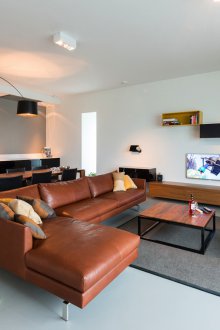 Προσαρμογές προϋπολογισμού σε διαμέρισμα στούντιο με δερμάτινα έπιπλα