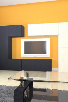 Πορτοκαλί, ασπρόμαυρα χρώματα στο σαλόνι.