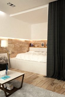 Υπνοδωμάτιο σε διαμέρισμα στούντιο με διαχωριστικό κλωστοϋφαντουργίας