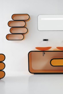 Πορτοκαλί και μαύρα έπιπλα μπάνιου