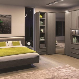 Γωνιακή ντουλάπα στο εσωτερικό του κρεβατιού γκρι