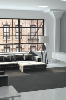 Τηλεόραση σε ένα σύγχρονο γκρίζο και λευκό καθιστικό