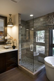 Σύγχρονο στιλ μπάνιο με γωνιακό ντους