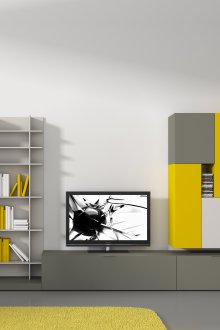 Κίτρινο-γκρι τοίχο για την τηλεόραση
