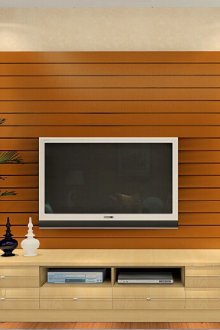 Τηλεόραση στο φόντο ενός διακοσμητικού τοίχου