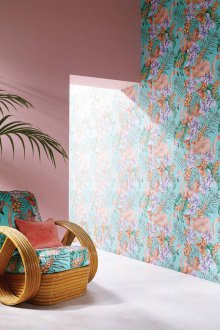 Τυρκουάζ ταπετσαρία με φλαμίνγκο