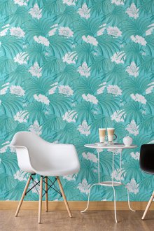 Τυρκουάζ ταπετσαρία στην κουζίνα