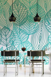 Τυρκουάζ ταπετσαρία με φύλλα