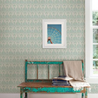 Τυρκουάζ ταπετσαρία σε μικρή εκτύπωση.