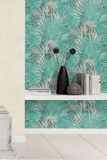 Τυρκουάζ ταπετσαρία με φοίνικα