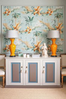 Τυρκουάζ ταπετσαρία με κίτρινη προφορά