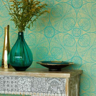 Τυρκουάζ ταπετσαρία με χρυσό