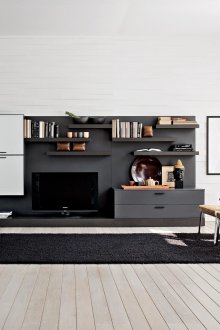 Τοίχος στο σαλόνι με ράφια