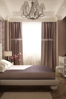 Λιλά-λευκό εσωτερικό ενός μικρού υπνοδωματίου