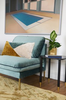 Ρετρό φουτουριστικό στιλ τιρκουάζ σχεδιασμό σαλόνι