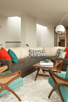 Τυρκουάζ σχεδιασμός καθιστικού σε μοντέρνο στιλ.