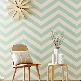 Τυρκουάζ zigzag ταπετσαρία στο σαλόνι