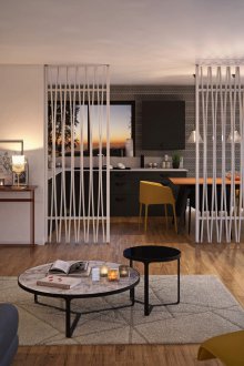 Σχεδιασμός διαμερισμάτων μεταξύ κουζίνας και καθιστικού