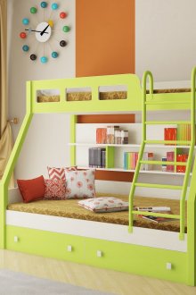 Ανοιχτό πράσινο και λευκό κουκέτα για ένα νηπιαγωγείο