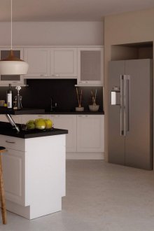 Σχεδιασμός κουζίνας με μετρητή μπαρ μονόχρωμη